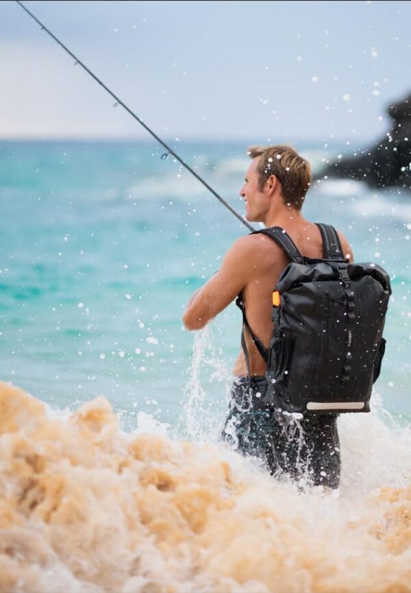 Spigen Waterproof Backpack IPX6 35L Roll Top Travel Rucksack Fits up to 16 Inch Laptop, Multi-Compartment Bag Ventilated Back, Chest Strap Hiking, Camping, Swimming, Canoeing, Fishing – Black - Image 6