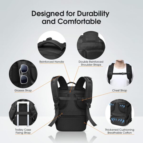 Cabin Bags for Ryanair 40x20x25 Underseat Travel Bag 12 Pockets Hand Luggage Bag Cabin Bag with Separate Shoe Pocket for Women & Men Carry on Bag, 20L (black, 40x20x25) - Image 6