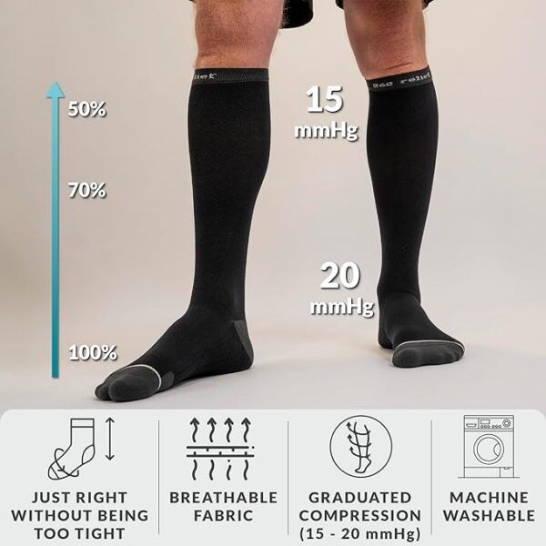 360 RELIEF Compression Socks for Women Men 15-20 mmHg, Circulation Travel Flight Socks Ideal for Swollen Legs, DVT, Varicose Veins, Running, Athletic, Cycling, Gym + Laundry Bag - Image 2
