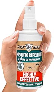 Super Ninja Mosquito Repellent - 1 Pack, 100ml, DEET-Free Tick & Insect Repellent Spray for Human, 8-Hour Protection, Mosquito Spray for Indoors & Outdoors, Non-Greasy Formula, Safe for Kid