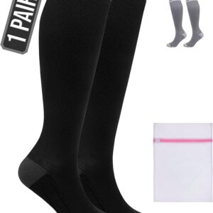 360 RELIEF Compression Socks for Women Men 15-20 mmHg, Circulation Travel Flight Socks Ideal for Swollen Legs, DVT, Varicose Veins, Running, Athletic, Cycling, Gym + Laundry Bag