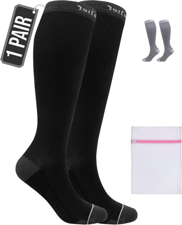 360 RELIEF Compression Socks for Women Men 15-20 mmHg, Circulation Travel Flight Socks Ideal for Swollen Legs, DVT, Varicose Veins, Running, Athletic, Cycling, Gym + Laundry Bag