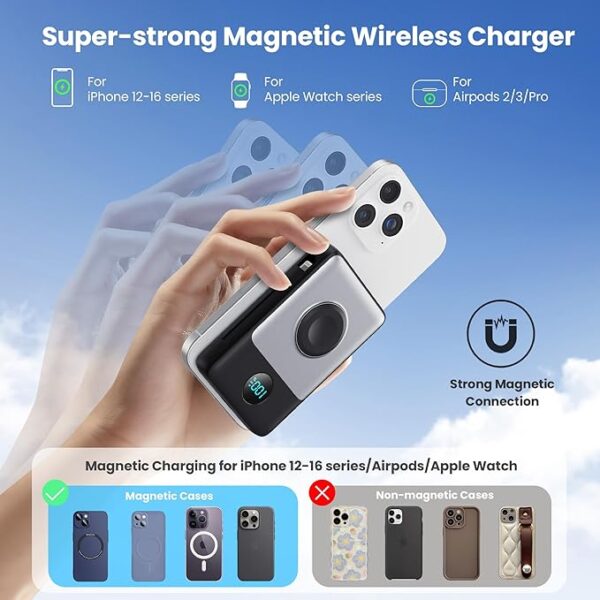 Magnetic Power Bank 10800mAh for iPhone with Built-in Cables, 6-in-1 Wireless Portable Charger with iWatch Charger, LCD Display 25W PD Fast Charging Battery Pack for iPhone 16/15/14/13/12, Apple Watch - Image 5