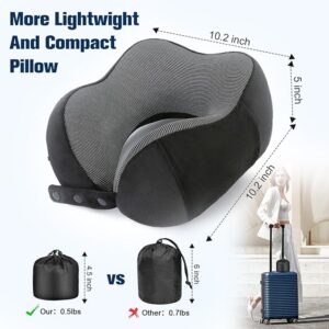 Cirorld Travel Pillow for Airplane, Neck Pillow for Travel, Memory Foam Travel Neck Pillow for Adults, Adjustable & Compact Flight Pillow, Ergonomic Neck Cushion, With Ear Plugs, Eye Mask, Carry Bag