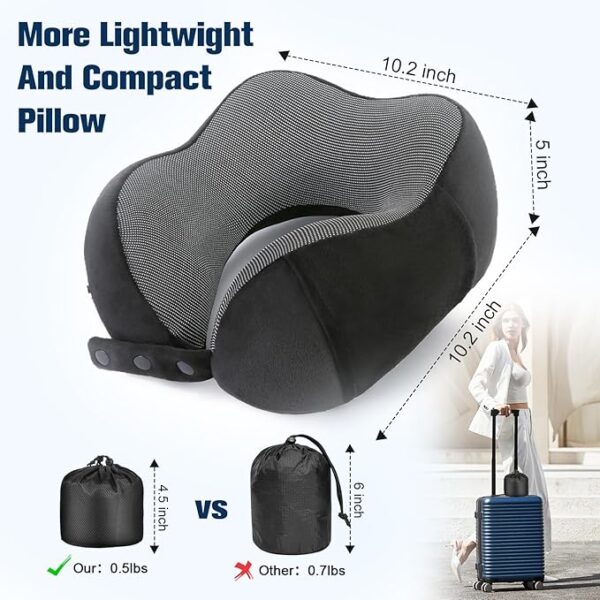 Cirorld Travel Pillow for Airplane, Neck Pillow for Travel, Memory Foam Travel Neck Pillow for Adults, Adjustable & Compact Flight Pillow, Ergonomic Neck Cushion, With Ear Plugs, Eye Mask, Carry Bag
