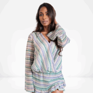 Pastel Wave Crochet Bell-Sleeve Set